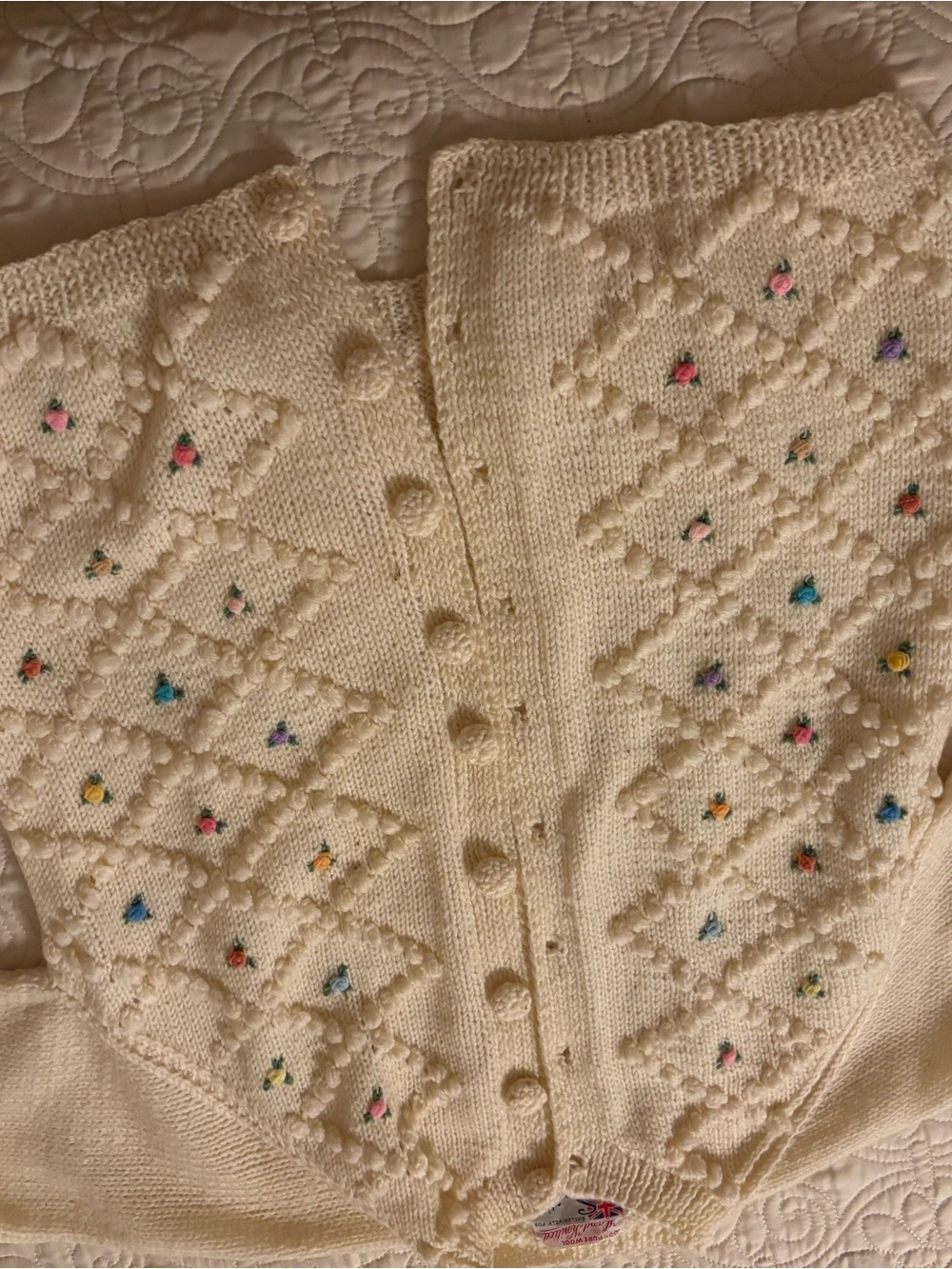 SMITH Cream Knit Cardigan with Multicolor Embroidered Accents